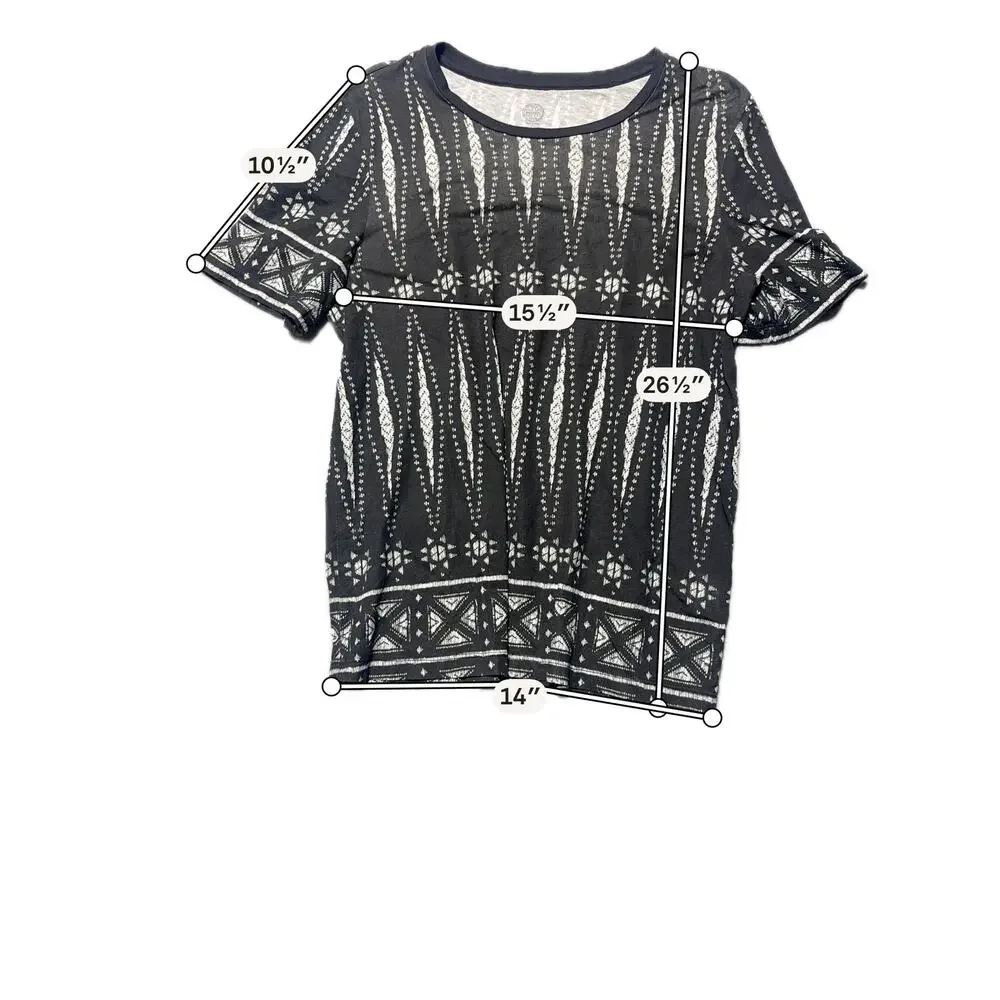 Tory Burch T-Shirt Top Womens Black White Geometric Print Short Sleeve Classic